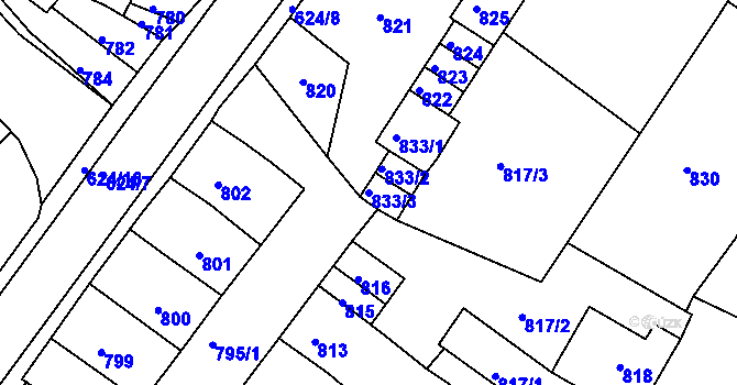 Parcela st. 833/3 v KÚ Sobědruhy, Katastrální mapa