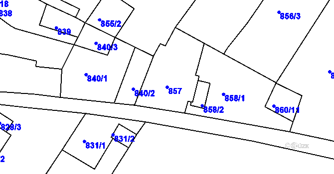 Parcela st. 857 v KÚ Sobědruhy, Katastrální mapa