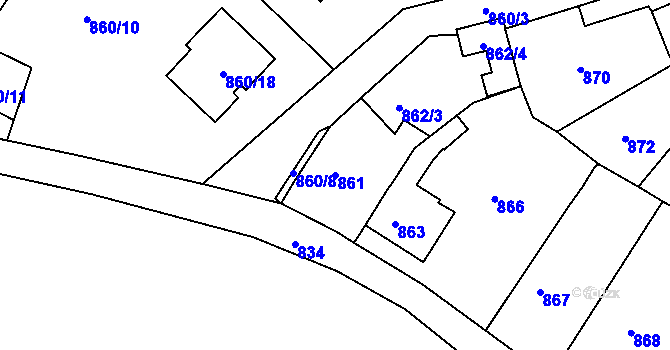Parcela st. 861 v KÚ Sobědruhy, Katastrální mapa