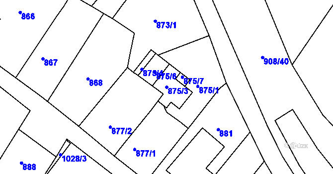 Parcela st. 875/3 v KÚ Sobědruhy, Katastrální mapa
