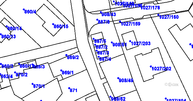 Parcela st. 887/3 v KÚ Sobědruhy, Katastrální mapa