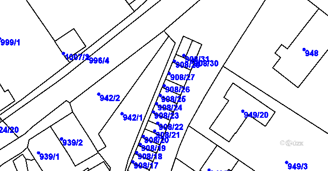 Parcela st. 908/26 v KÚ Sobědruhy, Katastrální mapa