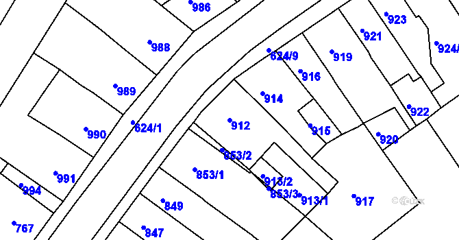 Parcela st. 912 v KÚ Sobědruhy, Katastrální mapa