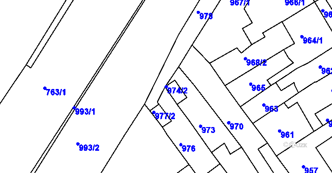 Parcela st. 974/2 v KÚ Sobědruhy, Katastrální mapa