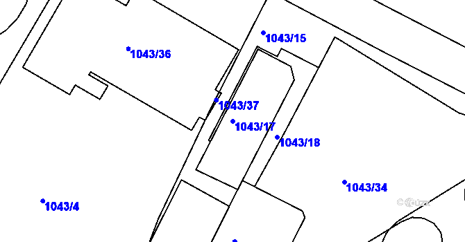 Parcela st. 1043/17 v KÚ Sobědruhy, Katastrální mapa