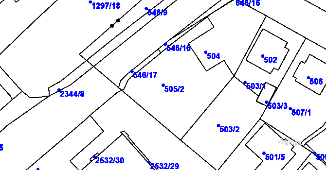 Parcela st. 505/2 v KÚ Sobědruhy, Katastrální mapa