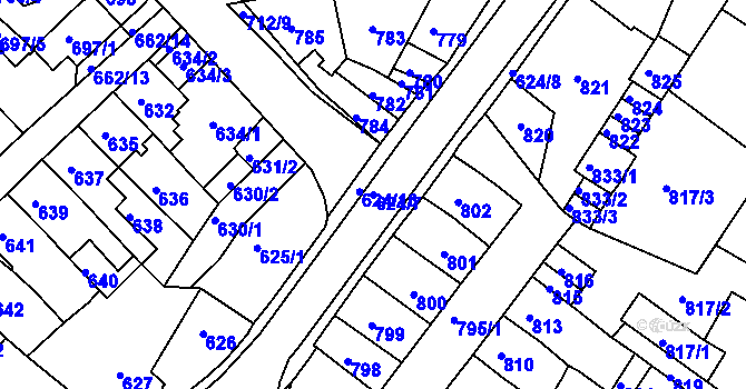 Parcela st. 624/7 v KÚ Sobědruhy, Katastrální mapa