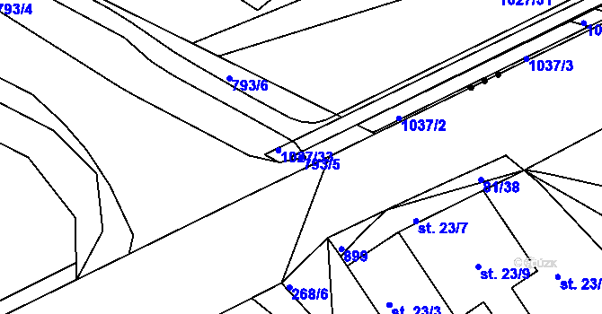 Parcela st. 793/5 v KÚ Sobědruhy, Katastrální mapa