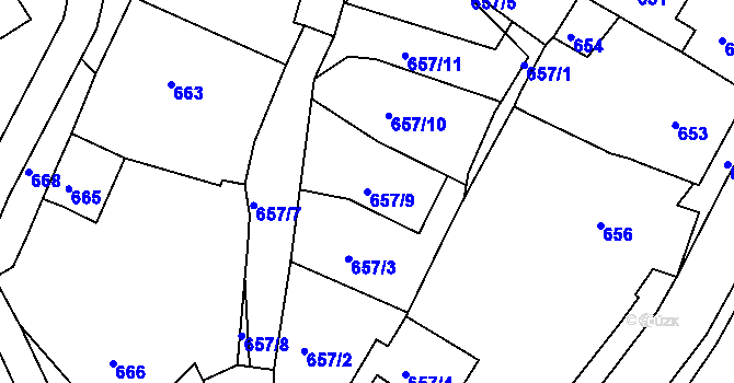 Parcela st. 657/9 v KÚ Sobědruhy, Katastrální mapa