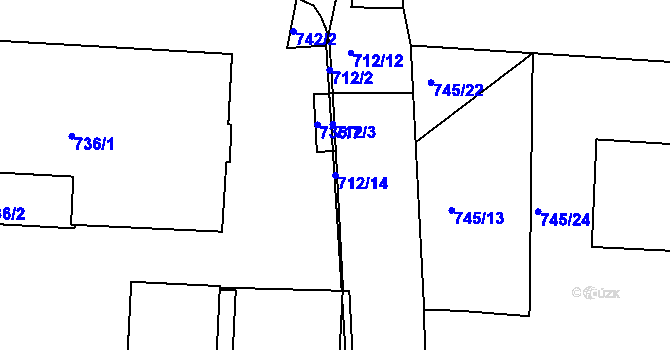 Parcela st. 712/14 v KÚ Sobědruhy, Katastrální mapa