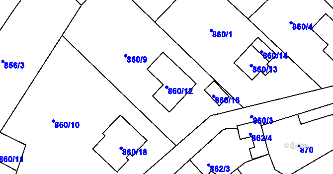 Parcela st. 860/12 v KÚ Sobědruhy, Katastrální mapa