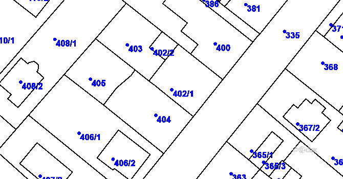 Parcela st. 402/1 v KÚ Sobědruhy, Katastrální mapa