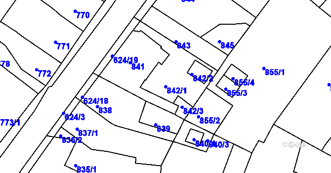 Parcela st. 842/1 v KÚ Sobědruhy, Katastrální mapa