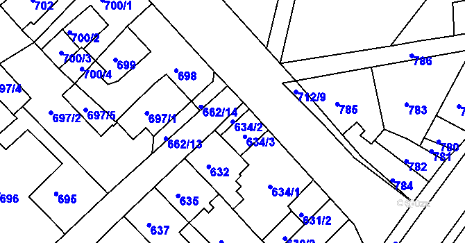 Parcela st. 634/2 v KÚ Sobědruhy, Katastrální mapa