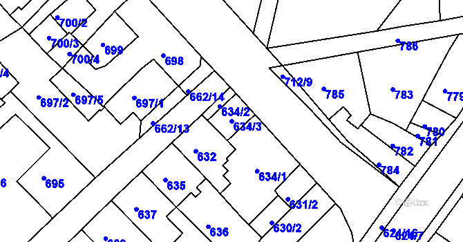 Parcela st. 634/3 v KÚ Sobědruhy, Katastrální mapa