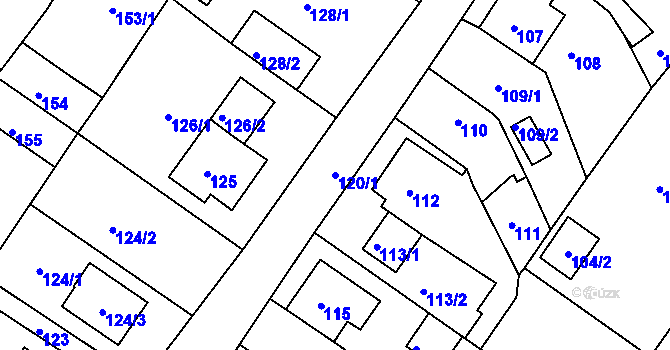 Parcela st. 120/1 v KÚ Sobědruhy, Katastrální mapa