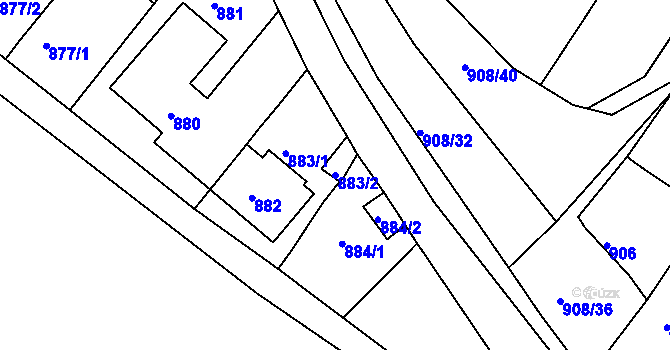 Parcela st. 883/2 v KÚ Sobědruhy, Katastrální mapa
