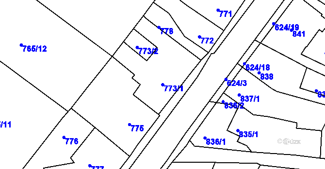 Parcela st. 773/1 v KÚ Sobědruhy, Katastrální mapa