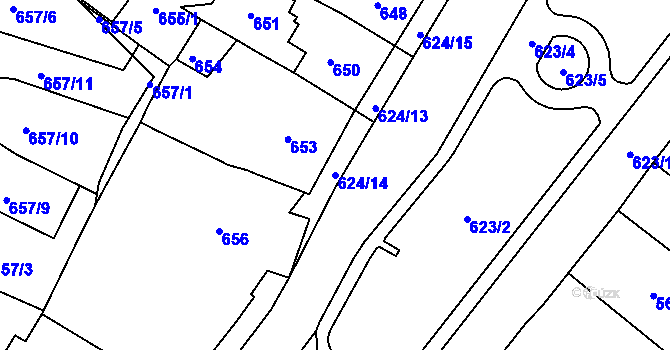 Parcela st. 624/14 v KÚ Sobědruhy, Katastrální mapa