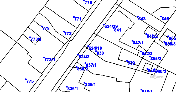 Parcela st. 624/18 v KÚ Sobědruhy, Katastrální mapa