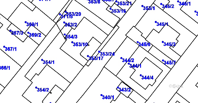 Parcela st. 353/24 v KÚ Sobědruhy, Katastrální mapa