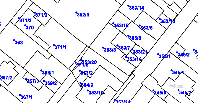 Parcela st. 353/25 v KÚ Sobědruhy, Katastrální mapa