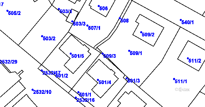 Parcela st. 509/3 v KÚ Sobědruhy, Katastrální mapa