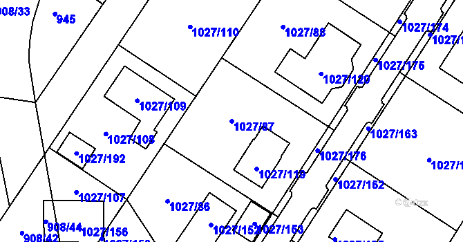 Parcela st. 1027/87 v KÚ Sobědruhy, Katastrální mapa