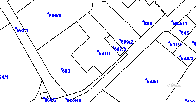 Parcela st. 687/1 v KÚ Sobědruhy, Katastrální mapa