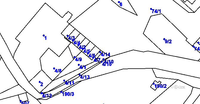 Parcela st. 4/14 v KÚ Sobědruhy, Katastrální mapa