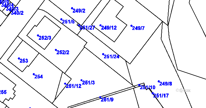 Parcela st. 251/24 v KÚ Sobědruhy, Katastrální mapa