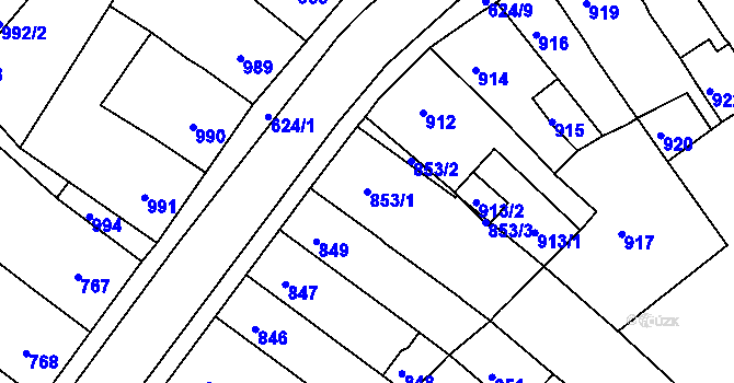 Parcela st. 853/1 v KÚ Sobědruhy, Katastrální mapa