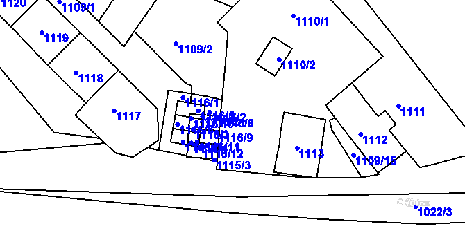 Parcela st. 1115/1 v KÚ Sobědruhy, Katastrální mapa
