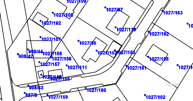 Parcela st. 1027/152 v KÚ Sobědruhy, Katastrální mapa