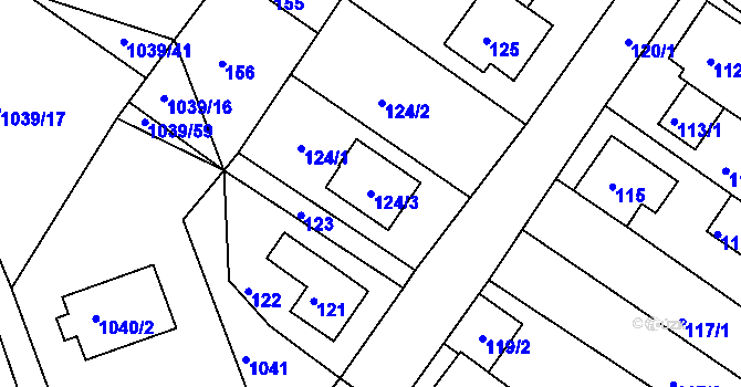 Parcela st. 124/3 v KÚ Sobědruhy, Katastrální mapa