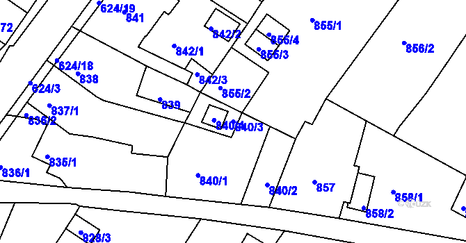 Parcela st. 840/3 v KÚ Sobědruhy, Katastrální mapa