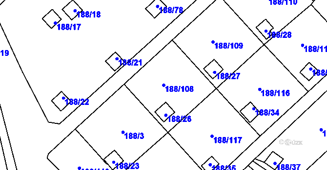 Parcela st. 188/108 v KÚ Sobědruhy, Katastrální mapa