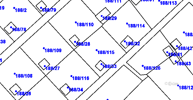 Parcela st. 188/115 v KÚ Sobědruhy, Katastrální mapa