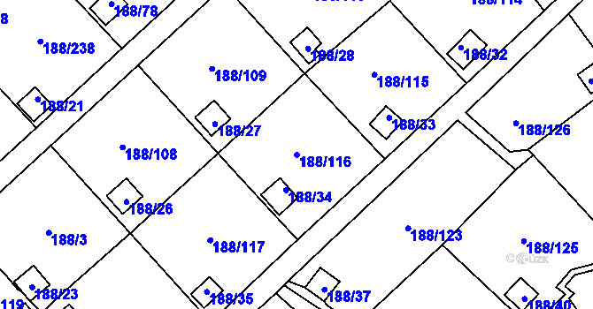 Parcela st. 188/116 v KÚ Sobědruhy, Katastrální mapa