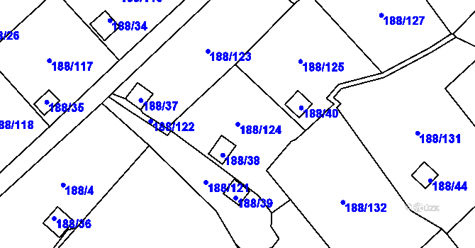 Parcela st. 188/124 v KÚ Sobědruhy, Katastrální mapa