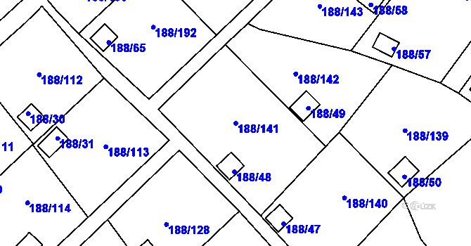Parcela st. 188/141 v KÚ Sobědruhy, Katastrální mapa