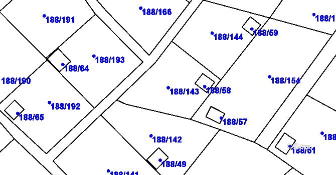 Parcela st. 188/143 v KÚ Sobědruhy, Katastrální mapa