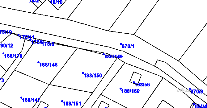 Parcela st. 188/149 v KÚ Sobědruhy, Katastrální mapa