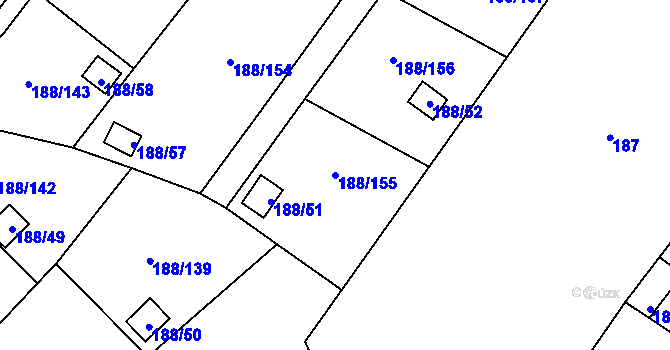 Parcela st. 188/155 v KÚ Sobědruhy, Katastrální mapa