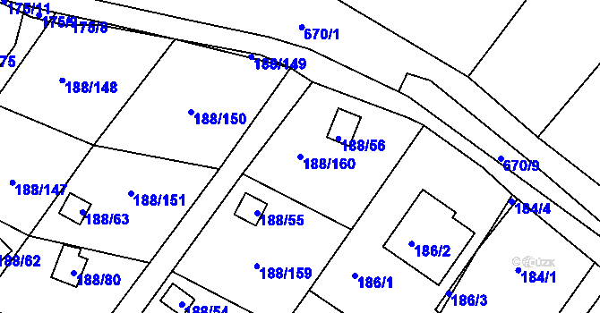Parcela st. 188/160 v KÚ Sobědruhy, Katastrální mapa