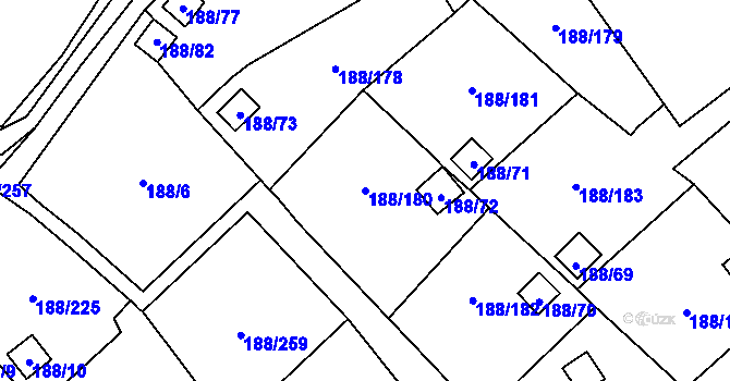 Parcela st. 188/180 v KÚ Sobědruhy, Katastrální mapa