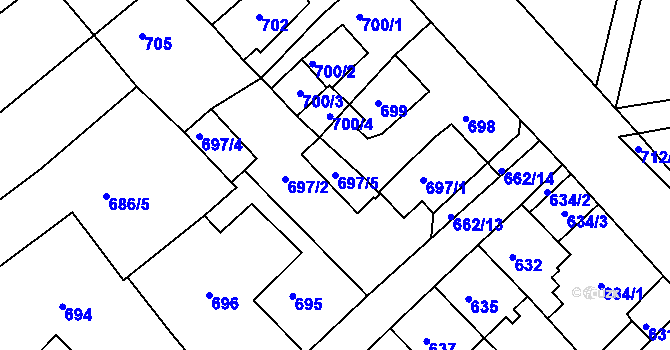 Parcela st. 697/5 v KÚ Sobědruhy, Katastrální mapa