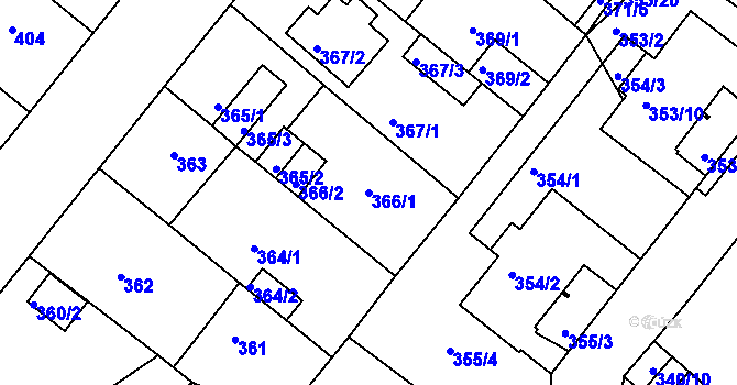 Parcela st. 366/1 v KÚ Sobědruhy, Katastrální mapa