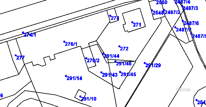 Parcela st. 291/44 v KÚ Sobědruhy, Katastrální mapa