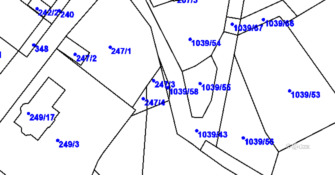 Parcela st. 1039/58 v KÚ Sobědruhy, Katastrální mapa